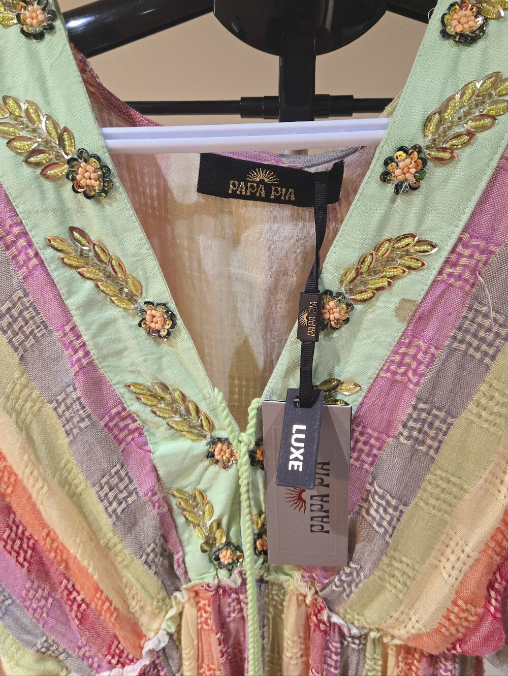 Papa Pia Rainbow Daydream Striped Babydoll Boho Minidress